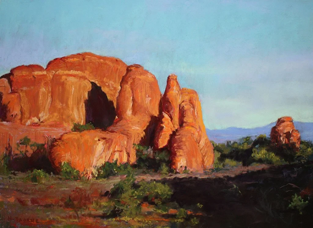 Beautiful painting by Nori Thorne of Devil's Garden at Sunset.