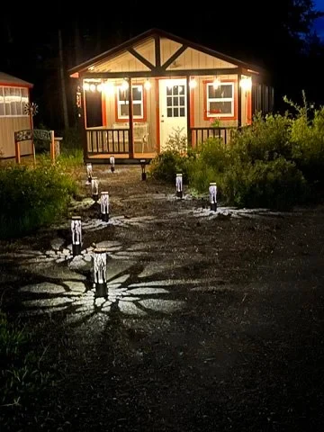 Beautiful night shot of Debbie's studio, the path to creation