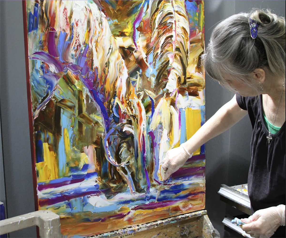 At the easel with Red Moon Rising